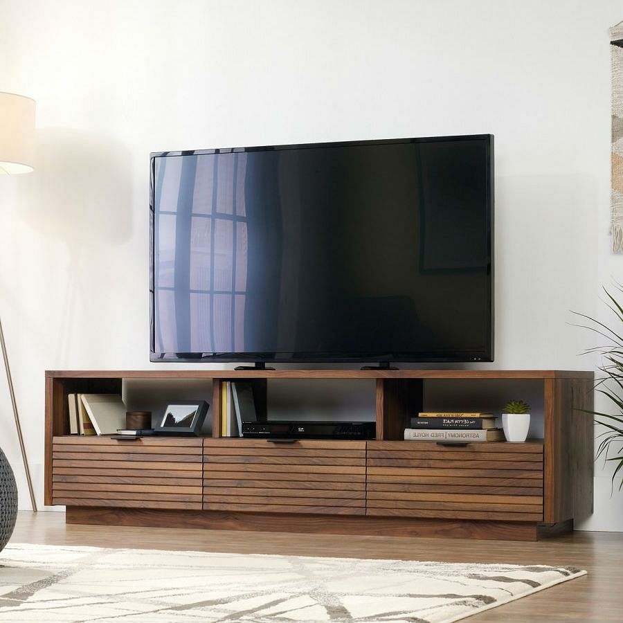 Modern Walnut Finish TV Stand Entertainment Center - Fits up to