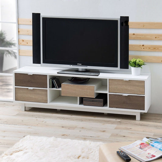 Modern 70-inch White TV Stand Entertainment Center with Natural Wood