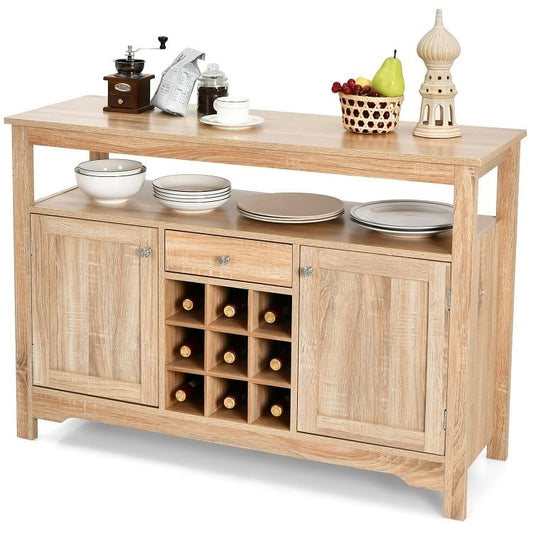 Wood Sideboard Dining Buffet Server Cabinet with Wine Rack and Storage